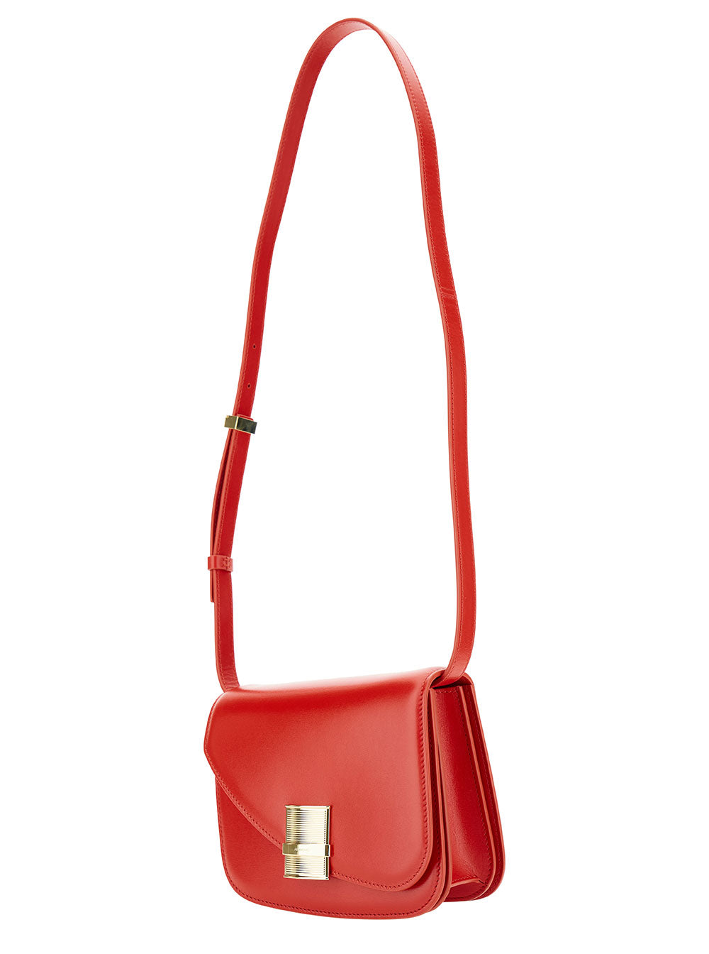 Oyster Red Asymmetric Crossbody Bag With Logo Detail Leather Woman Calf
