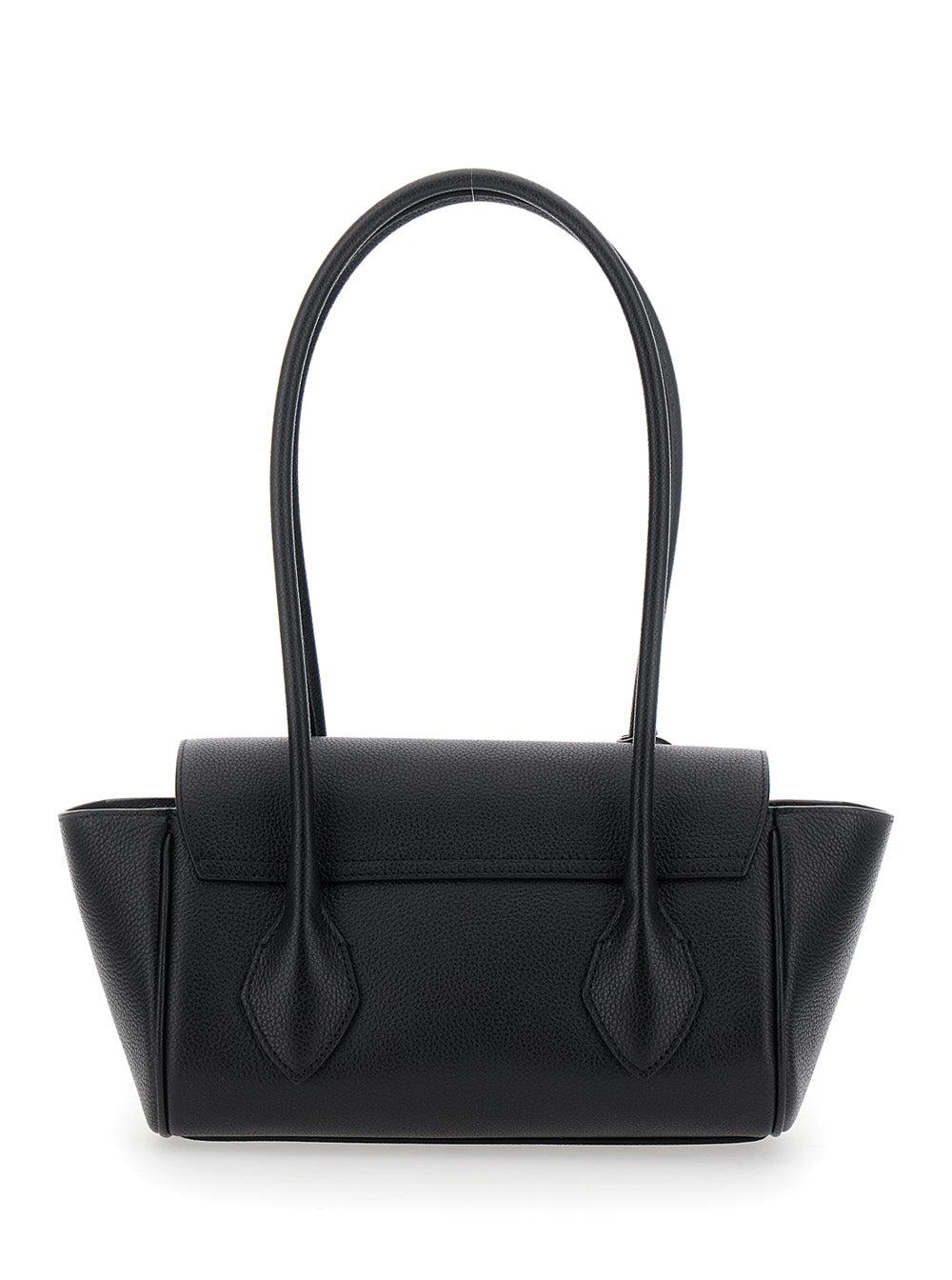 East-West S Black Shoulder Bag With Logo Detail Hammered Leather Woman