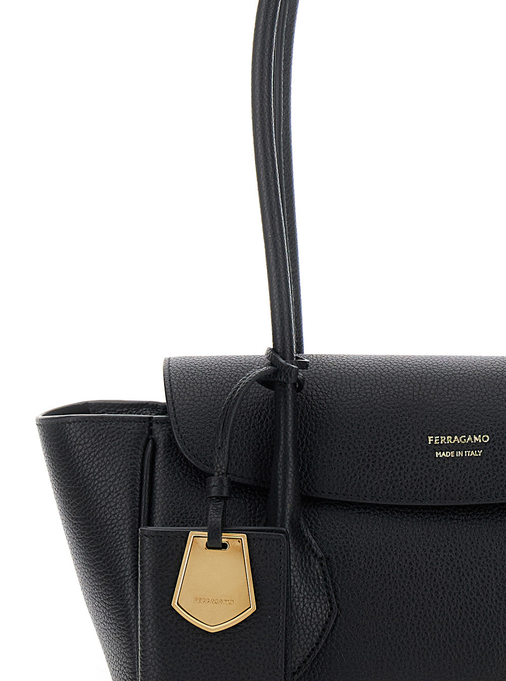 East-West S Black Shoulder Bag With Logo Detail Hammered Leather Woman
