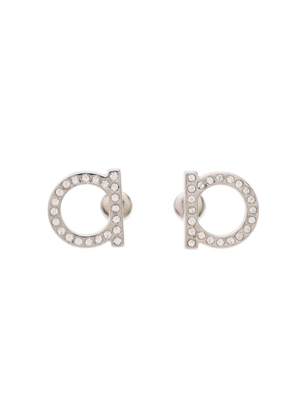 Silver Earrings With Rhinestone Embellishment Brass Woman Metallic Glass