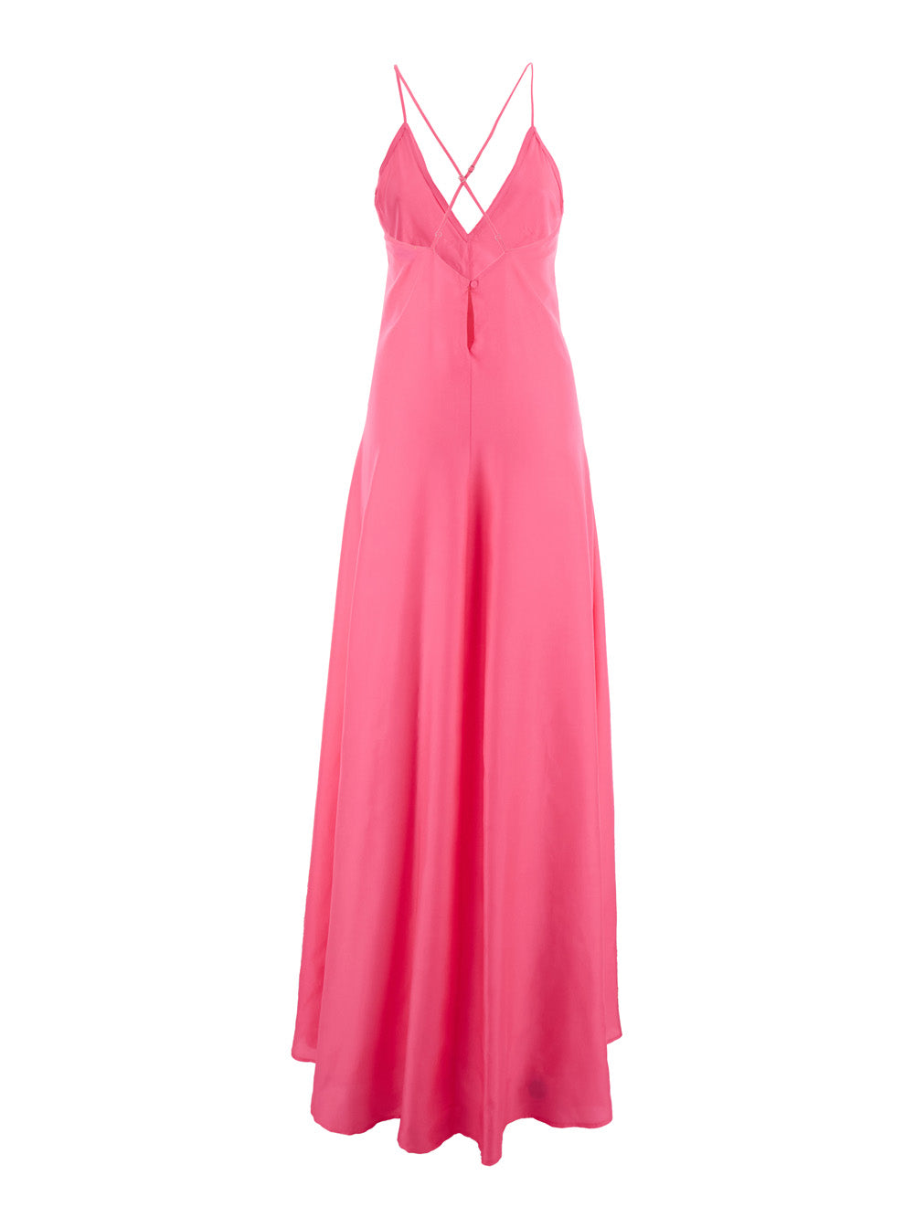 Fuchsia Sleeveless Long Dress With Criss-Crossed Spaghetti Straps And Rear Button Closure Tech Fabric Woman Fuxia