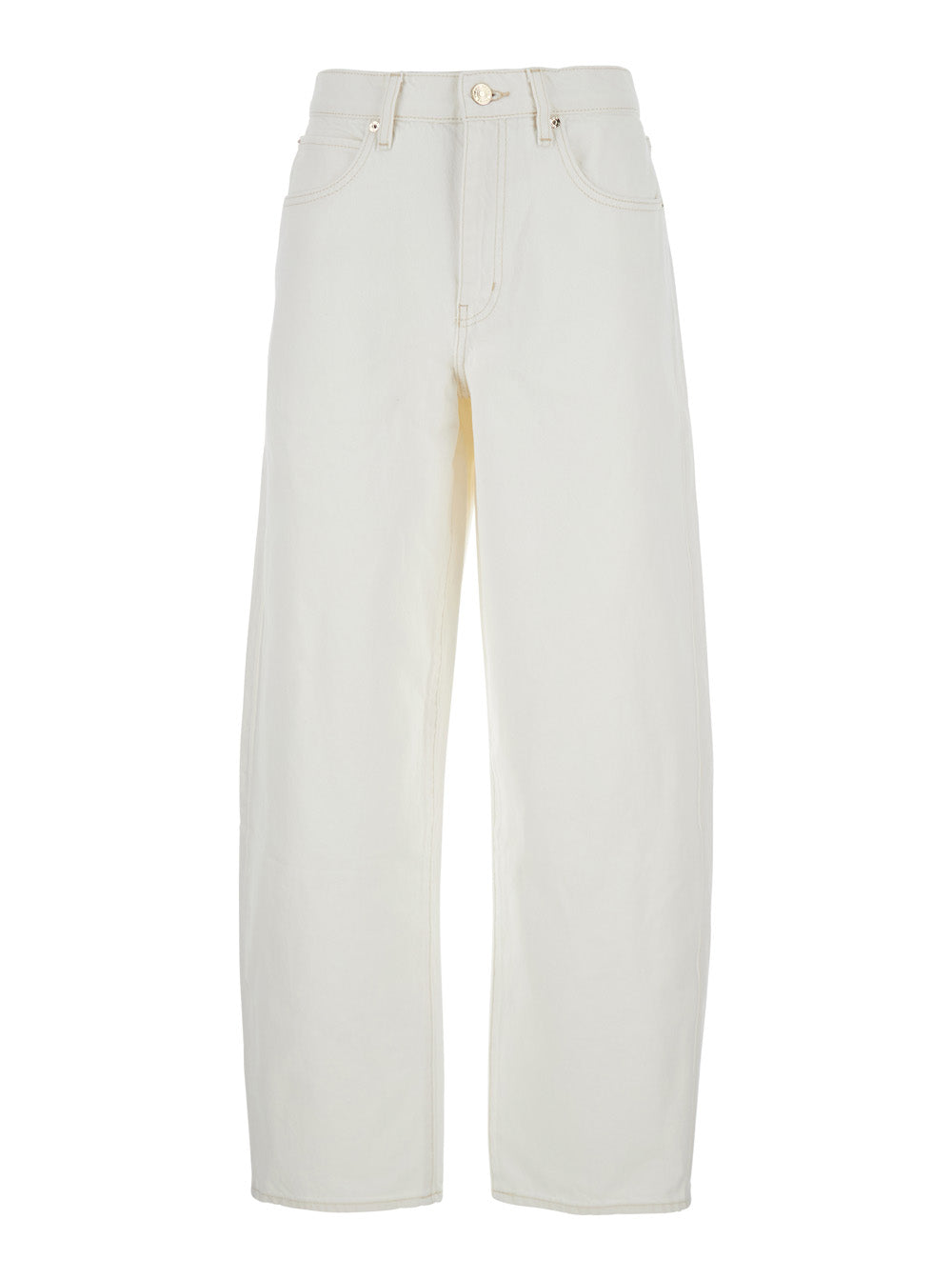 White Jeans With Low Waist And Belt Loops Denim Woman Cotton