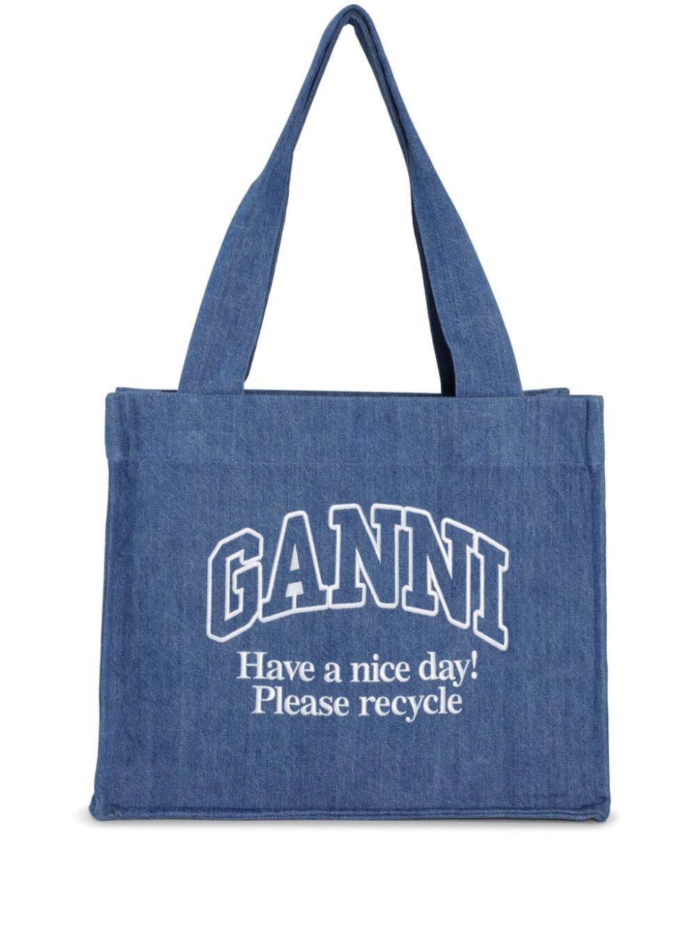 Blue Shopper With Embroidered Logo On The Front Denim Woman Blu Cotton Tote Bags