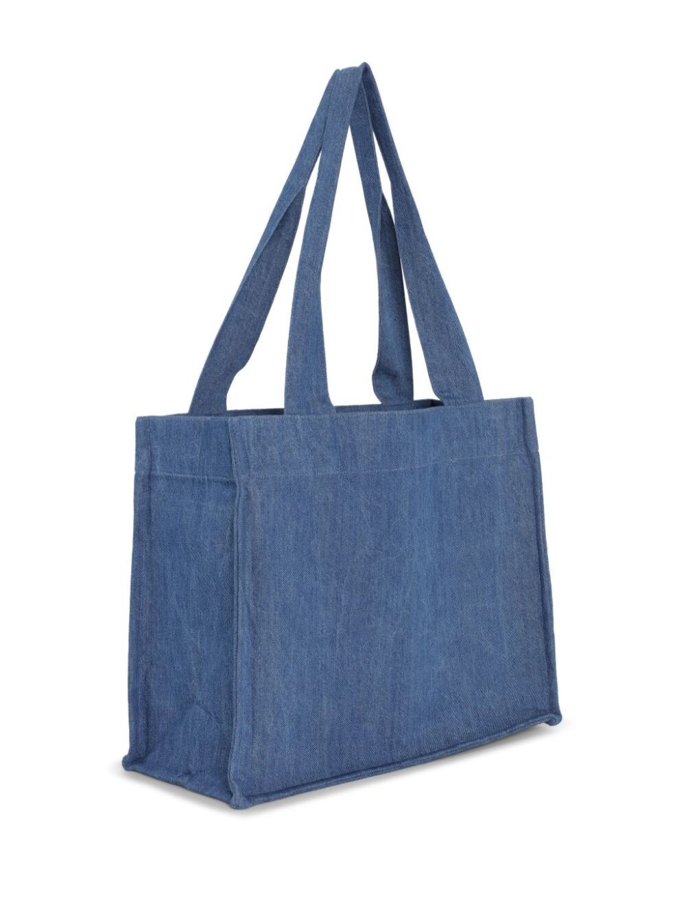 Blue Shopper With Embroidered Logo On The Front Denim Woman Blu Cotton Tote Bags