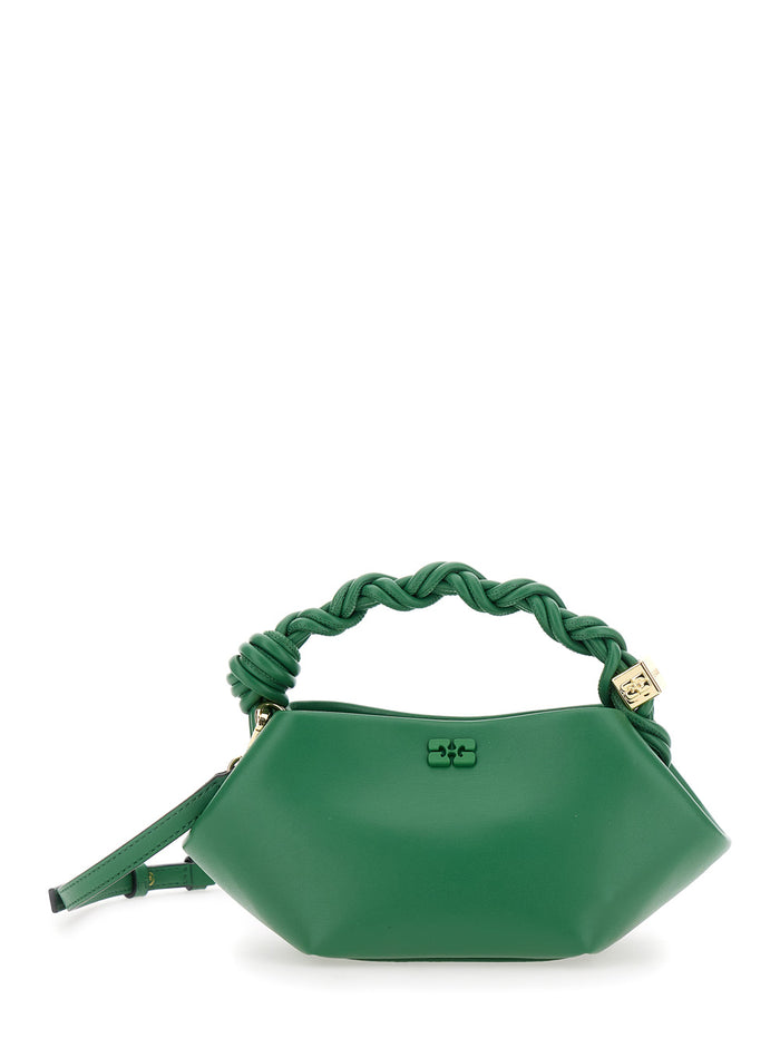 Ganni Bou Mini Green Handbag With Butterfly Logo And Braided Handle Leather Woman Recycled Pu Polyester Hand Bags