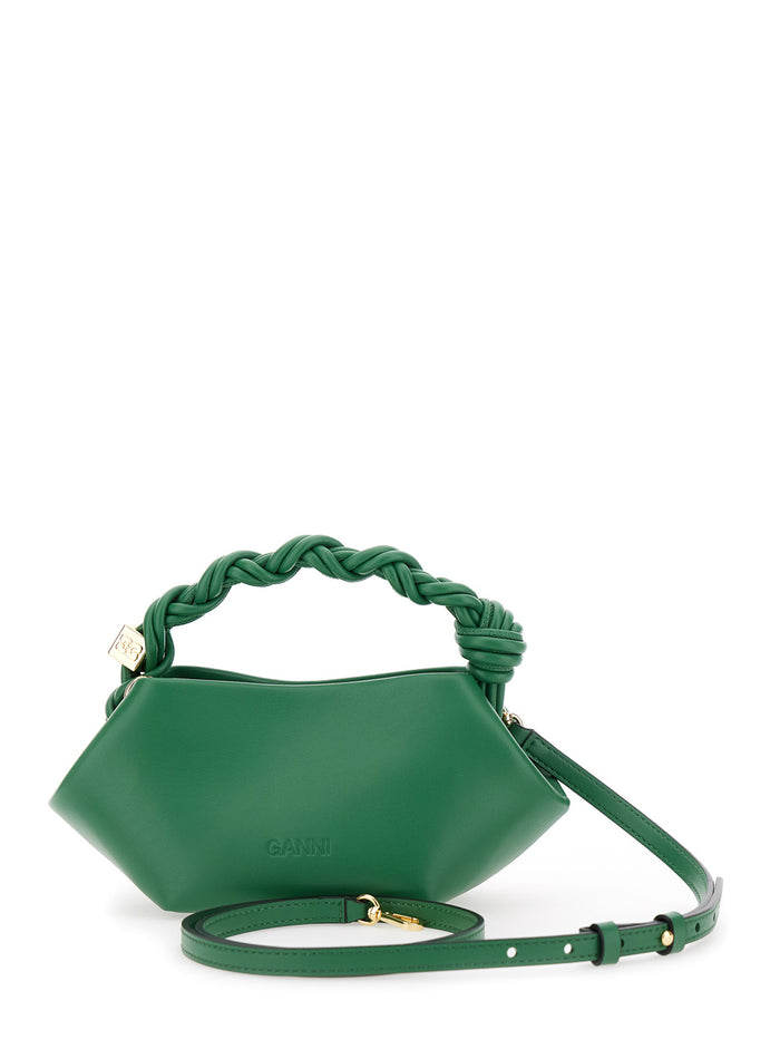 Ganni Bou Mini Green Handbag With Butterfly Logo And Braided Handle Leather Woman Recycled Pu Polyester Hand Bags