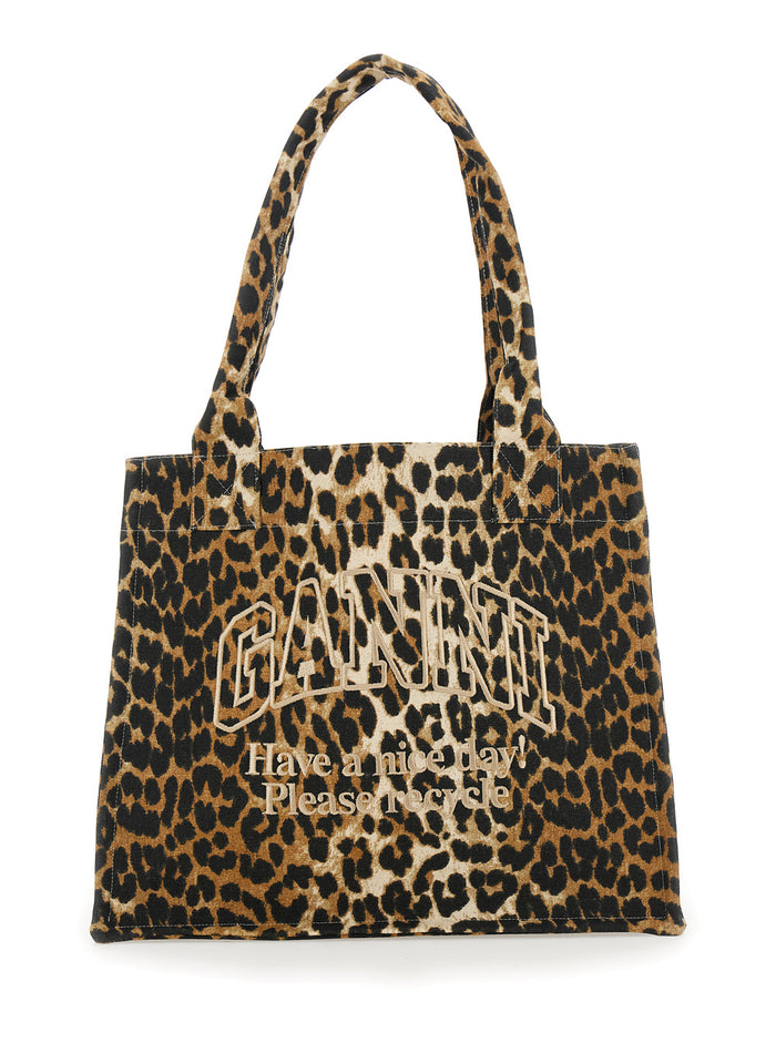 Multicolor Shopper With All-Over Leopard Print Cotton Woman Recycled Tote Bags
