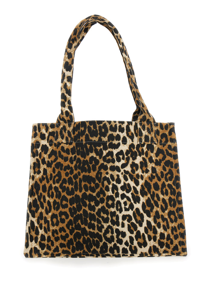 Multicolor Shopper With All-Over Leopard Print Cotton Woman Recycled Tote Bags