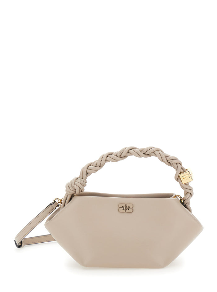 Bou Beige Handbag With Braided Handle And Logo Print On The Front Leather Woman Recycled Pu Polyester Hand Bags