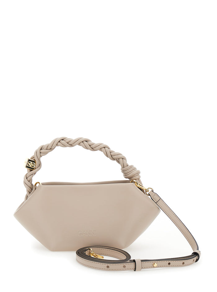 Bou Beige Handbag With Braided Handle And Logo Print On The Front Leather Woman Recycled Pu Polyester Hand Bags