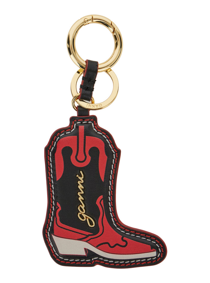 Western Boot Red Keyring With Logo Embroidery On The Front Leather Woman Products