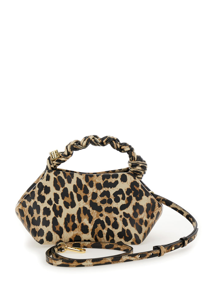 Bou Multicolor Small Crossbody Bag With Logo Plaque On The Front And All-Over Leopard Motif Leather Woman