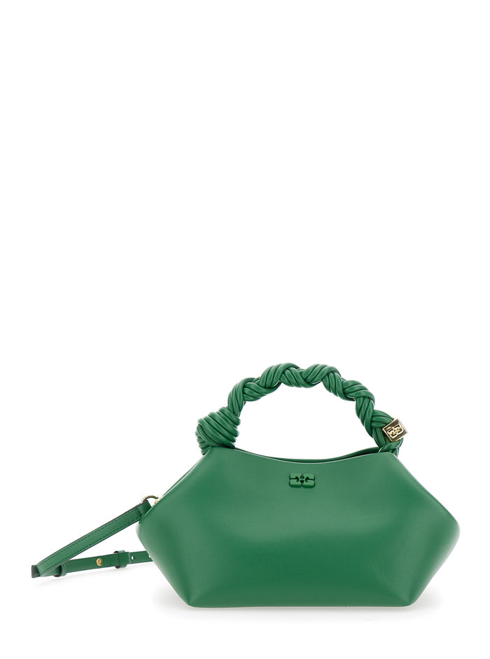 Ganni Bou Green Handbag With Butterfly Logo And Hand-Braided Strands Leather Woman Recycled Pu Polyester Hand Bags