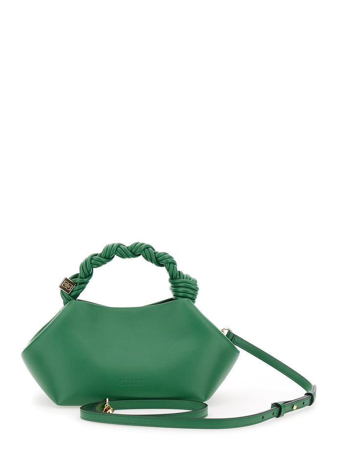 Ganni Bou Green Handbag With Butterfly Logo And Hand-Braided Strands Leather Woman Recycled Pu Polyester Hand Bags