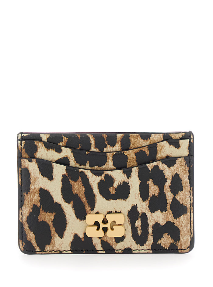 Brown Card Holder With Butterfly Logo And All-Over Leopard Motif Leather Blend Woman Recycled Pu Polyester Products