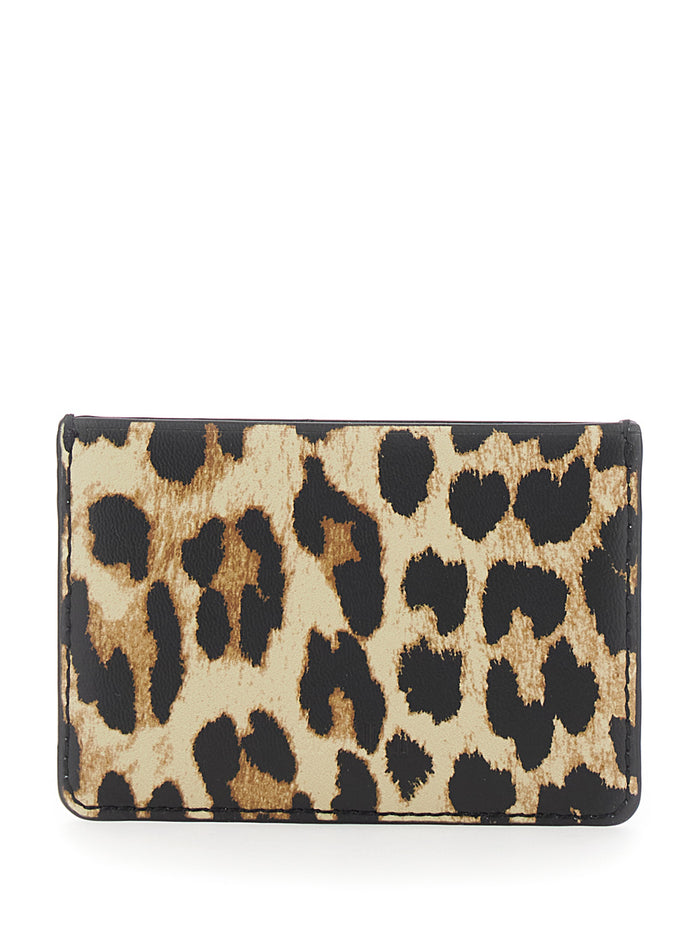 Brown Card Holder With Butterfly Logo And All-Over Leopard Motif Leather Blend Woman Recycled Pu Polyester Products