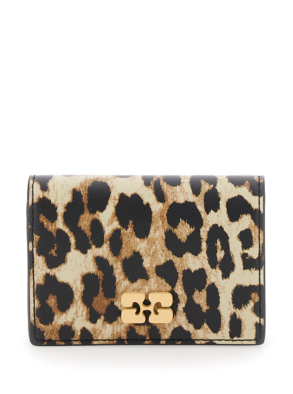 Brown Card Holder With Butterfly Logo And All-Over Leopard Motif Leather Blend Woman Recycled Pu Polyester Products