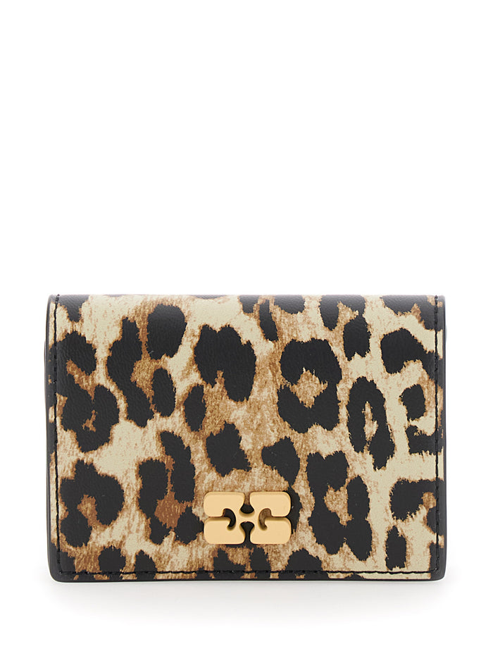 Brown Card Holder With Butterfly Logo And All-Over Leopard Motif Leather Blend Woman Recycled Pu Polyester Products