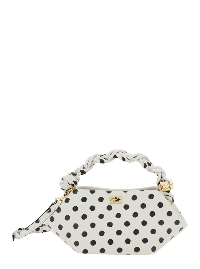 Bou Black And White Mini Handbag With Twisted Handle All-Over Polka Dot Print Leather Blend Woman White/black Recycled Pu Polyester Hand Bags