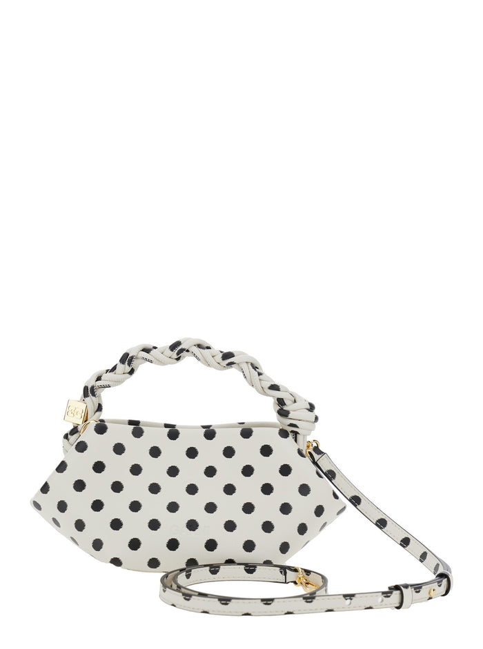 Bou Black And White Mini Handbag With Twisted Handle All-Over Polka Dot Print Leather Blend Woman White/black Recycled Pu Polyester Hand Bags