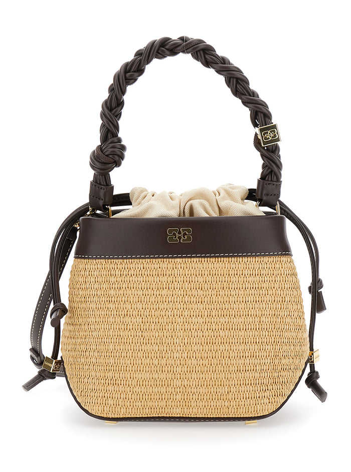 Bou Bucket Bag Brown Shoulder With Braided Handle And Drawstring Closure Straw Woman Polypromaniapylene Polyester