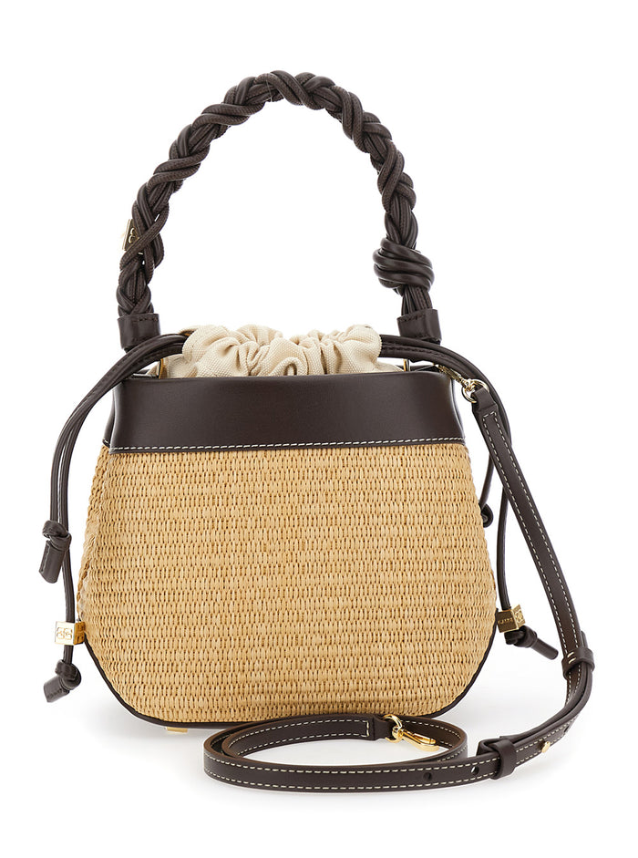 Bou Bucket Bag Brown Shoulder With Braided Handle And Drawstring Closure Straw Woman Polypromaniapylene Polyester