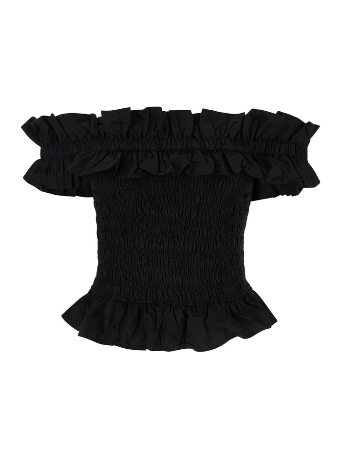 Black Off Shoulder Top Cotton Woman Organic Tops