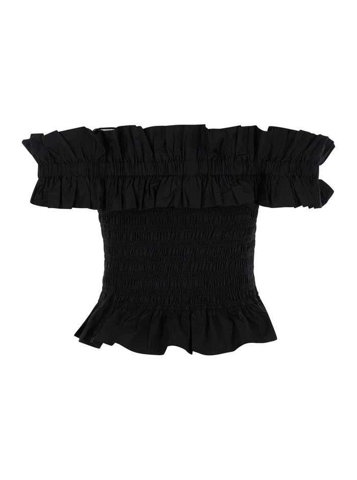 Black Off Shoulder Top Cotton Woman Organic Tops