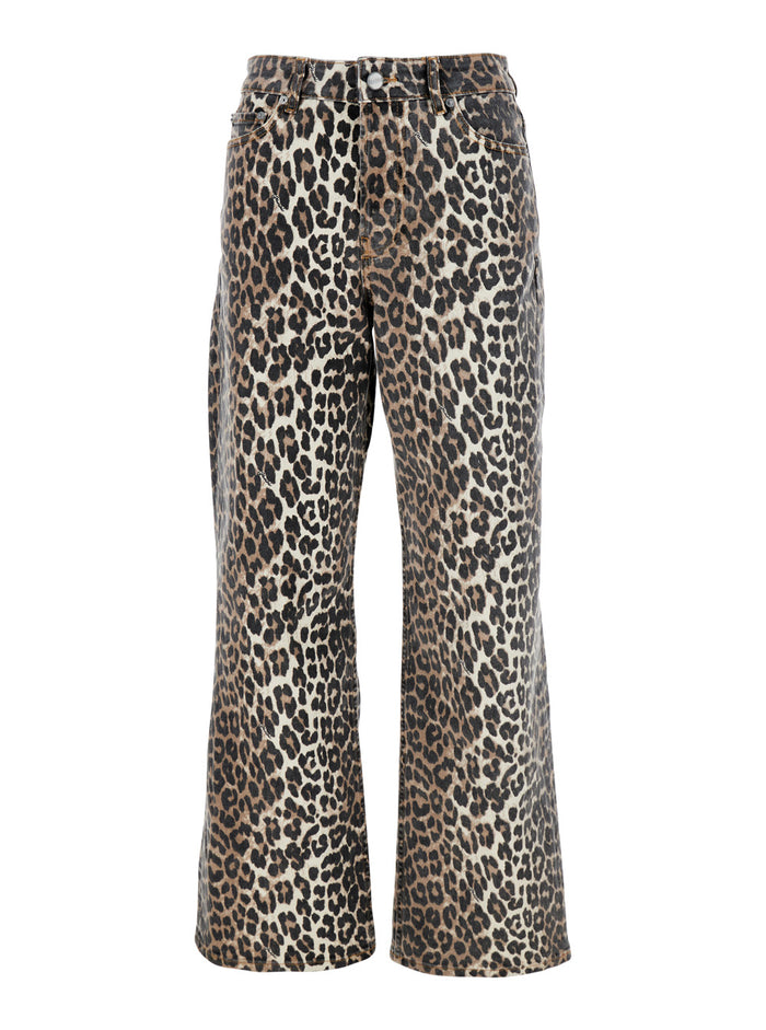Multicolor Jeans With Logo Patch On The Rear And All-Over Leopard Print Denim Woman Organic Cotton Elastane Trousers