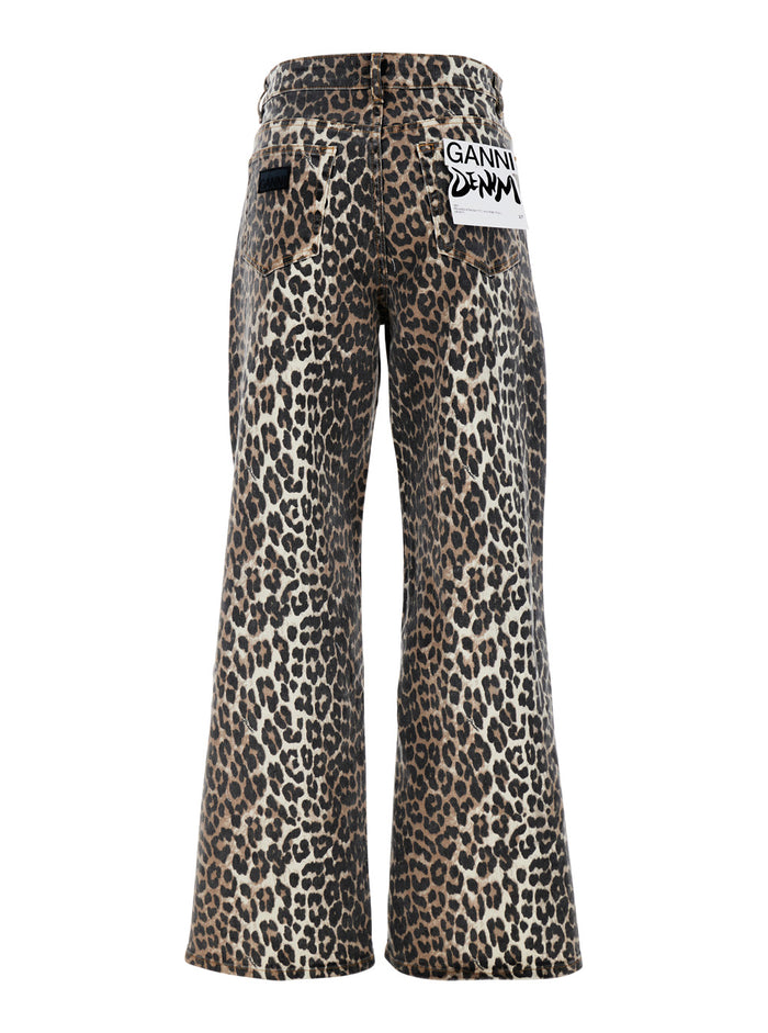 Multicolor Jeans With Logo Patch On The Rear And All-Over Leopard Print Denim Woman Organic Cotton Elastane Trousers