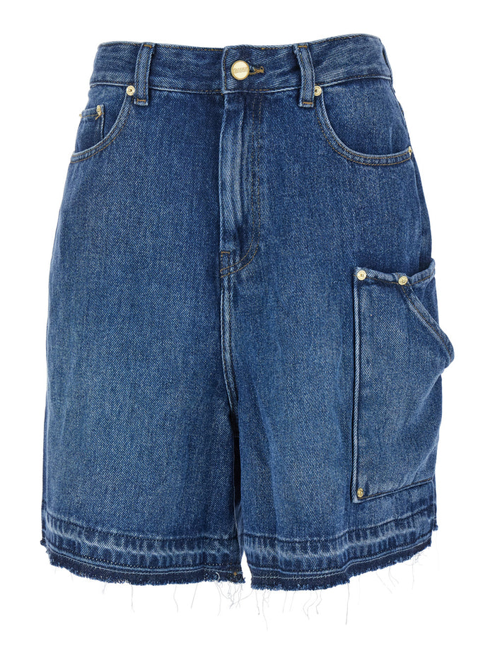 Blue Shorts With Belt Loops And One Front Patch Pocket Denim Woman Blu Lyocell Bermuda