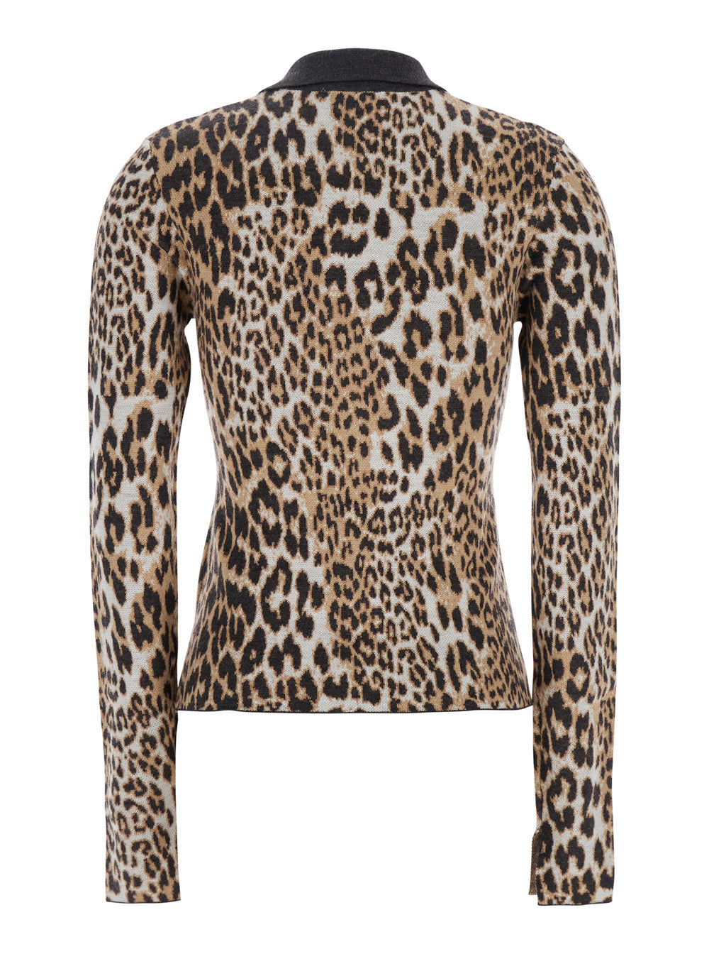 Multicolor Polo Shirt With Jewel Buttons And All-Over Leopard Print Cotton Woman Merino Wool Tshirts