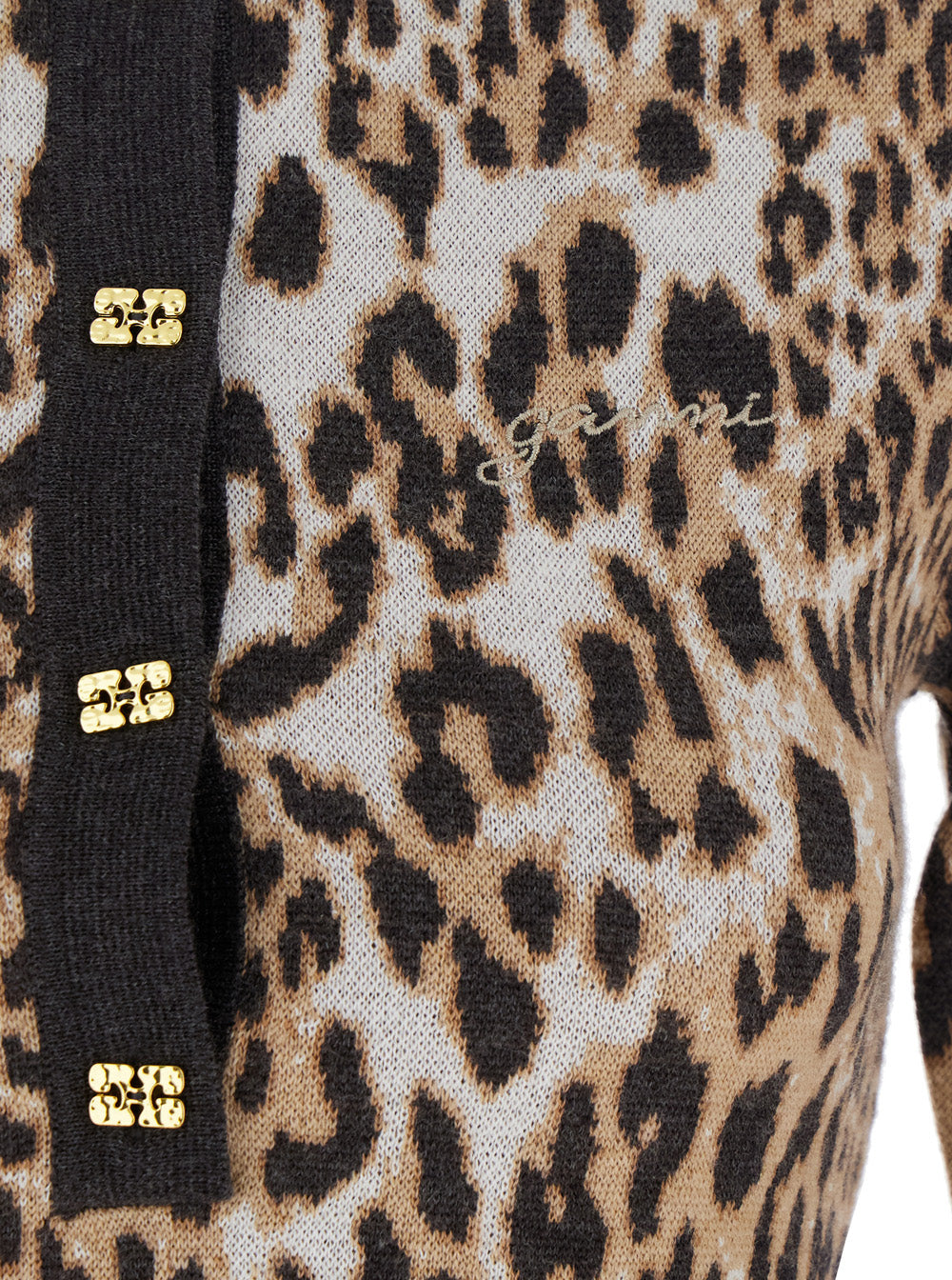 Multicolor Polo Shirt With Jewel Buttons And All-Over Leopard Print Cotton Woman Merino Wool Tshirts