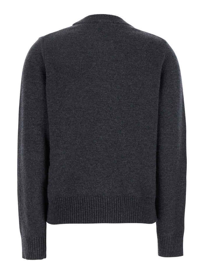 Grey Crewneck Sweater With Maxi Logo Print On The Front Wool Blend Woman Polyamid Jersey