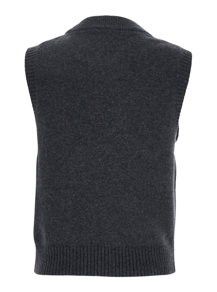 Grey Sleeveless Crewneck Vest With Maxi Logo Print On The Front Wool Blend Woman Polyamid Jersey