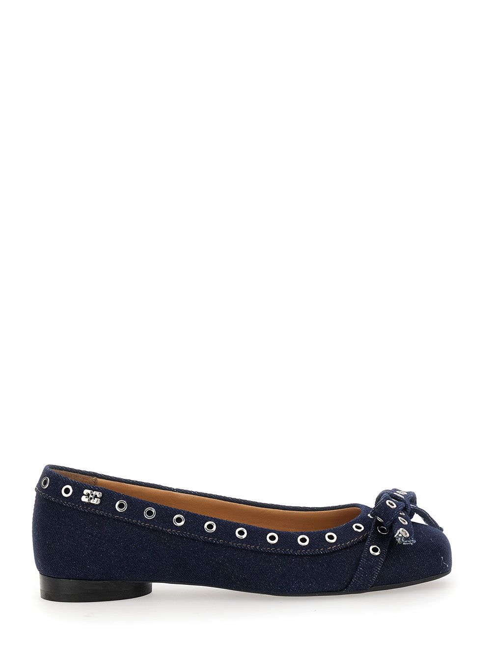 Blue Ballet Flats With Eyelet Details Cotton Woman Blu Recycled Ballerinas