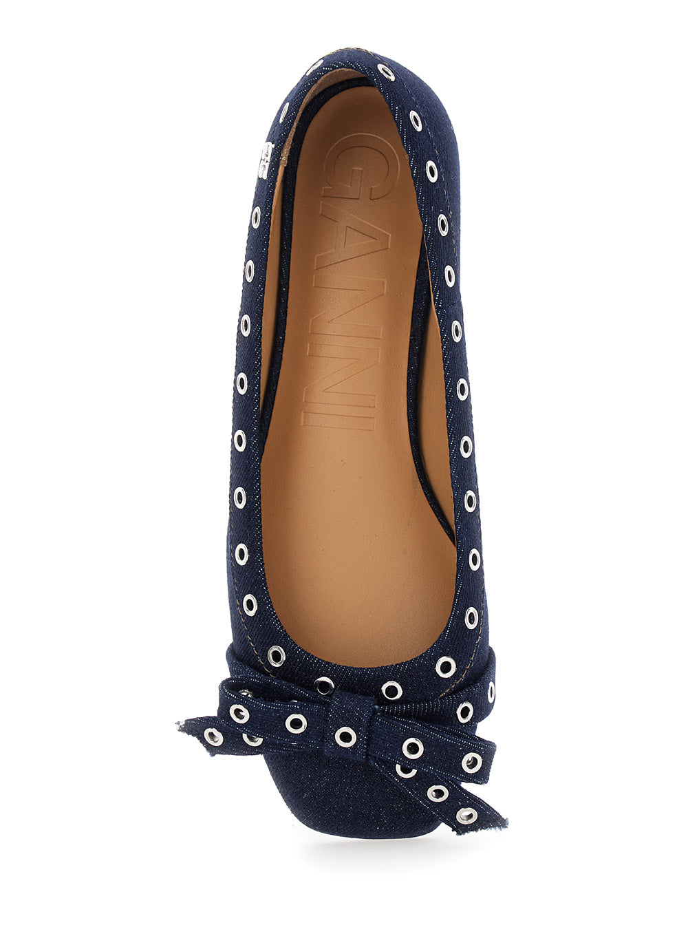 Blue Ballet Flats With Eyelet Details Cotton Woman Blu Recycled Ballerinas