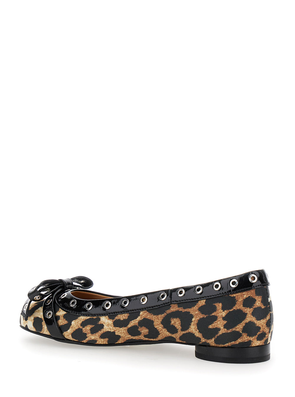 Multicolor Ballet Flats with Eyelets and All-Over Leopard Print in Satin Woman Recycled Polyester Ballerinas