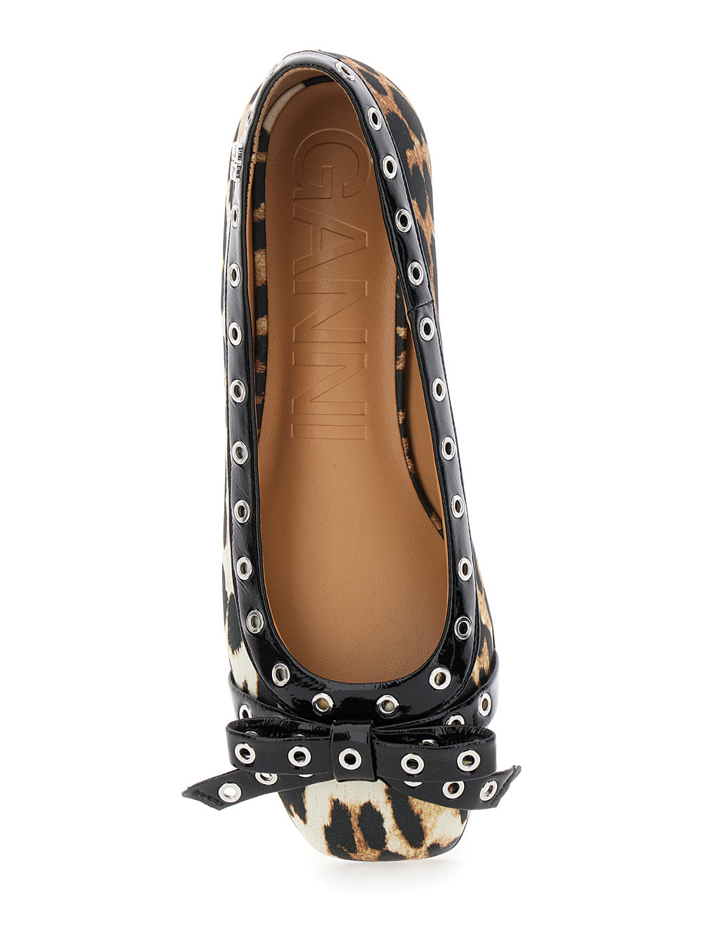 Multicolor Ballet Flats with Eyelets and All-Over Leopard Print in Satin Woman Recycled Polyester Ballerinas