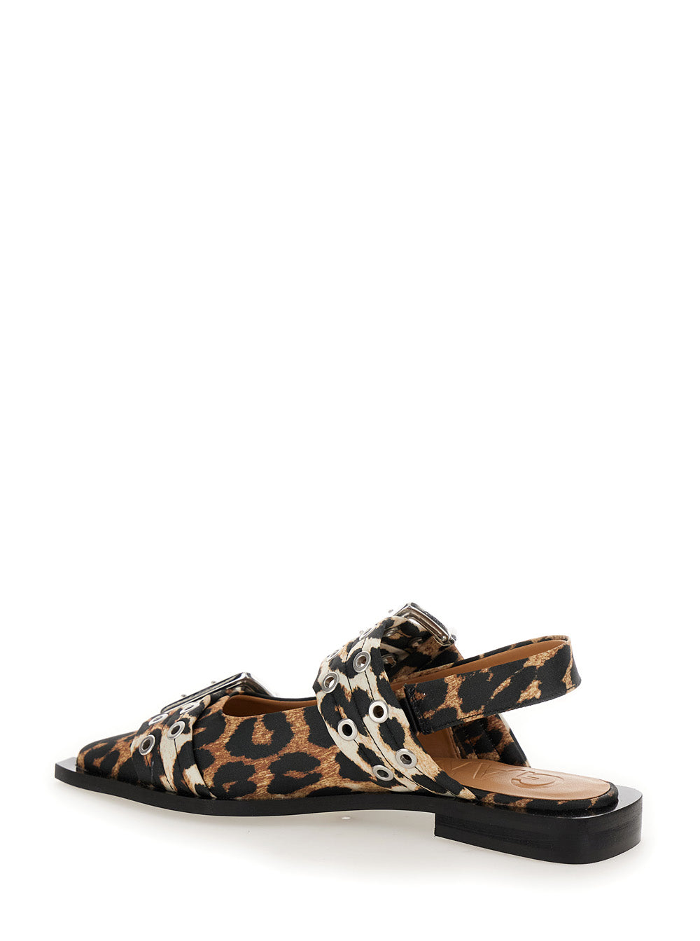 Multicolor Ballet Shoes with Double Buckle and All-Over Leopard Print in Tech Fabric Woman Recycled Polyester Flat