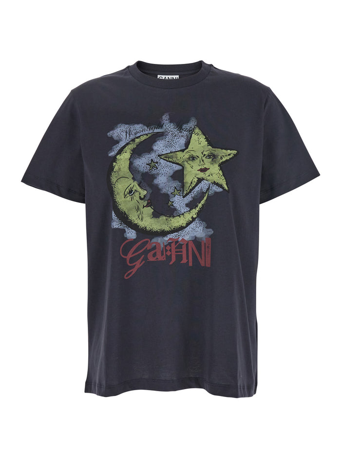 Blue Crewneck T-Shirt With Maxi Logo Print On The Front Cotton Man Blu Organic Tshirts And Polo Shirts