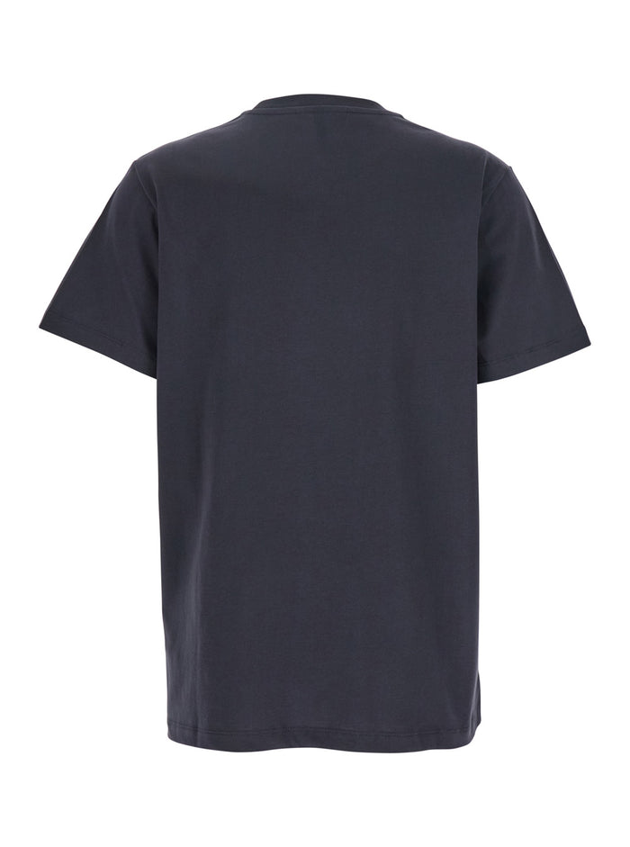 Blue Crewneck T-Shirt With Maxi Logo Print On The Front Cotton Man Blu Organic Tshirts And Polo Shirts