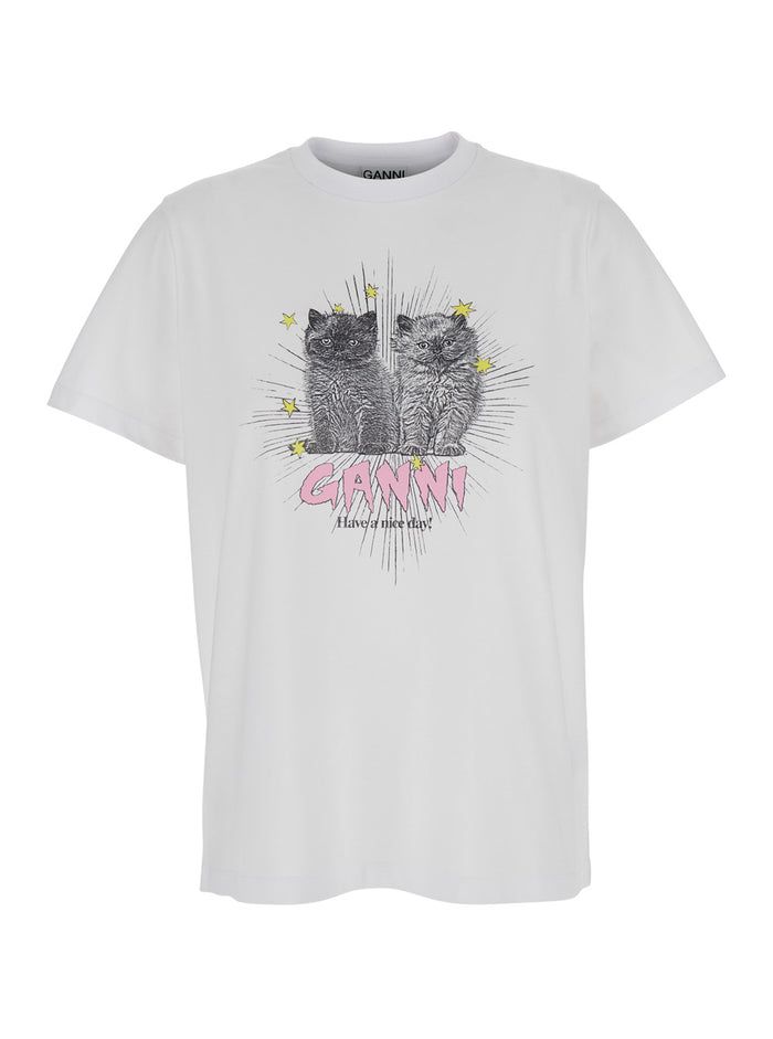 White Crewneck T-Shirt With Logo Print On The Front Cotton Woman Organic Tshirts And Polo Shirts