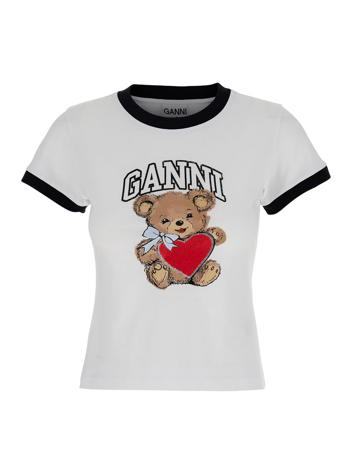 White Crewneck T-Shirt With Logo Print On The Front Cotton Woman Organic Tshirts And Polo Shirts