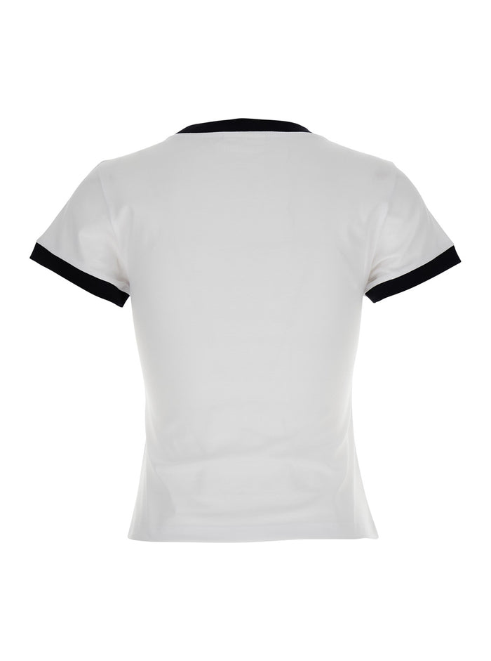 White Crewneck T-Shirt With Logo Print On The Front Cotton Woman Organic Tshirts And Polo Shirts