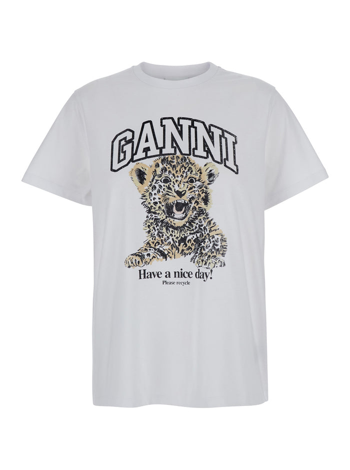 White T-Shirt With Print And Logo Lettering On The Front Cotton Woman Organic Tshirts Polo Shirts