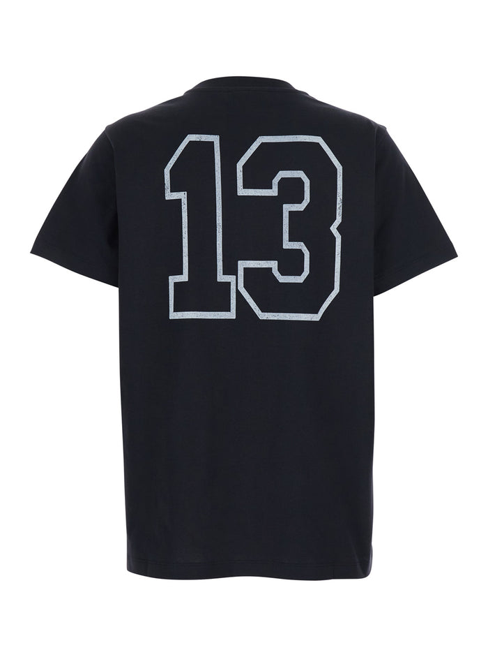 Black Crewneck T-Shirt With Maxi Logo Lettering On The Front And Print Rear Cotton Woman Blu Organic Tshirts Polo Shirts