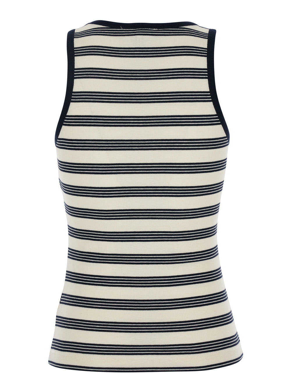 White And Black Top With Embroidered Logo On The Front All-Over Striped Motif Cotton Woman White/black Organic Elastane Tops