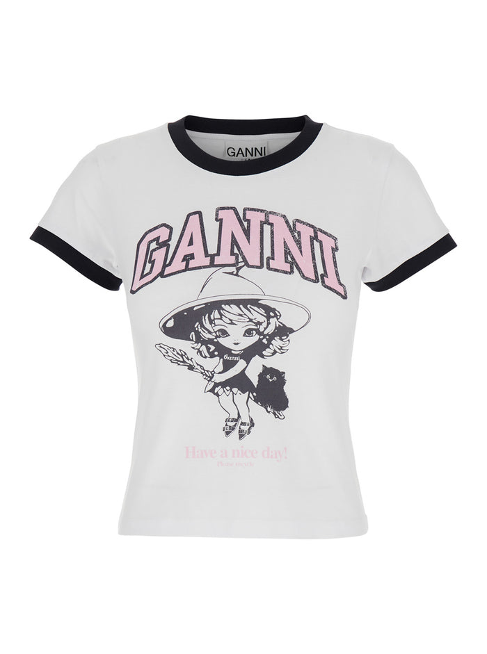 White T-Shirt With Lettering Logo And Front Back Print Cotton Woman Organic Tshirts Polo Shirts