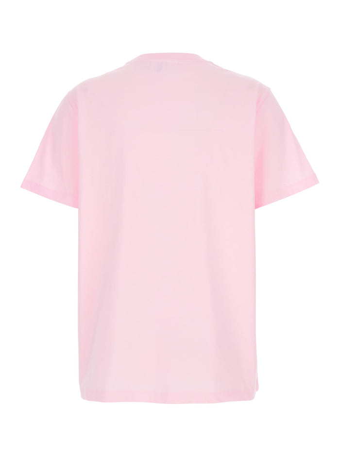 Pink Crewneck T-Shirt With Logo Print On The Front Cotton Woman Organic Tshirts And Polo Shirts